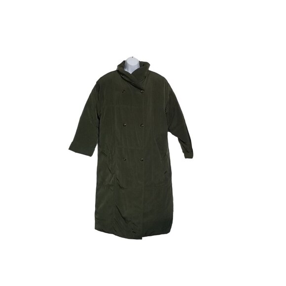 Vintage Gallery Coat Duck Down Long Green Quilted Double Breasted Tag L Fits XL - Picture 2 of 9